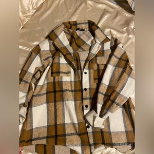 Yellow, Brown, and White oversized flannel